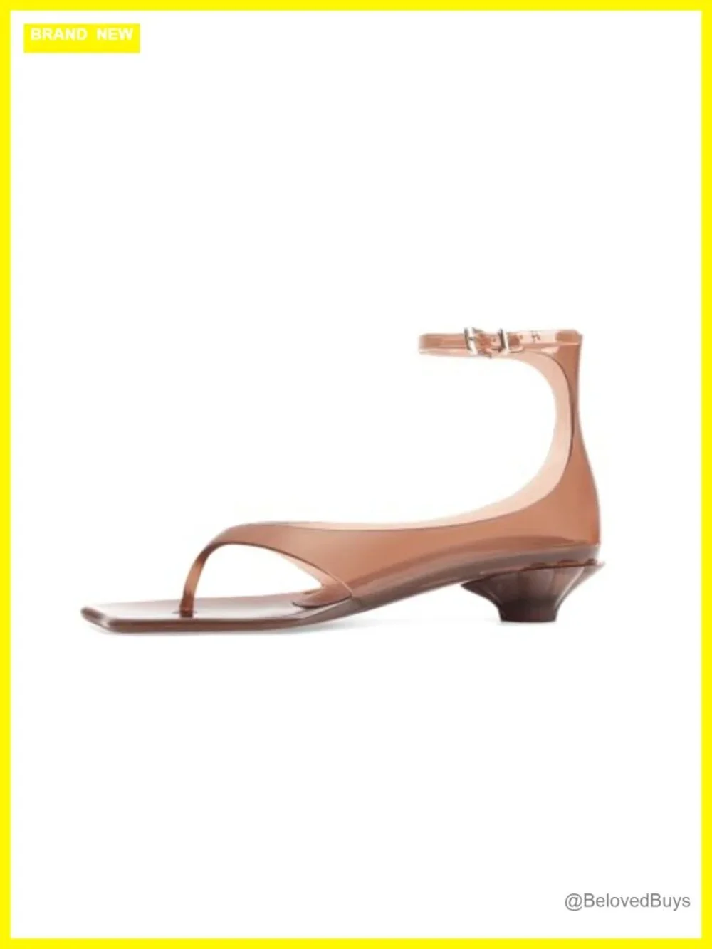 Womens Square Toe Kitten Heel Thong Sandals Ankle Strap Clear PVC Summer Dressy